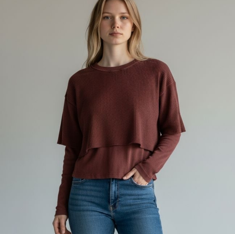 Free People One Layered Thermal Top Size Small